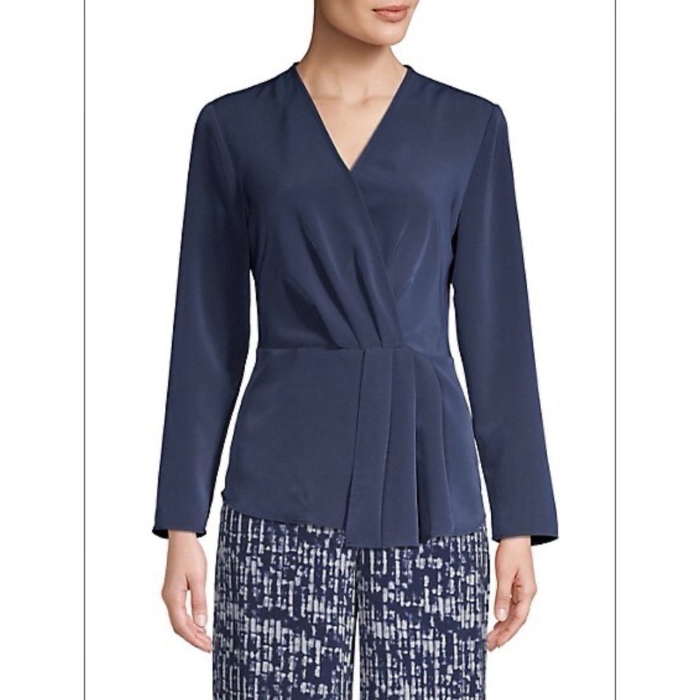 H by Halston Pleated Surplice Top